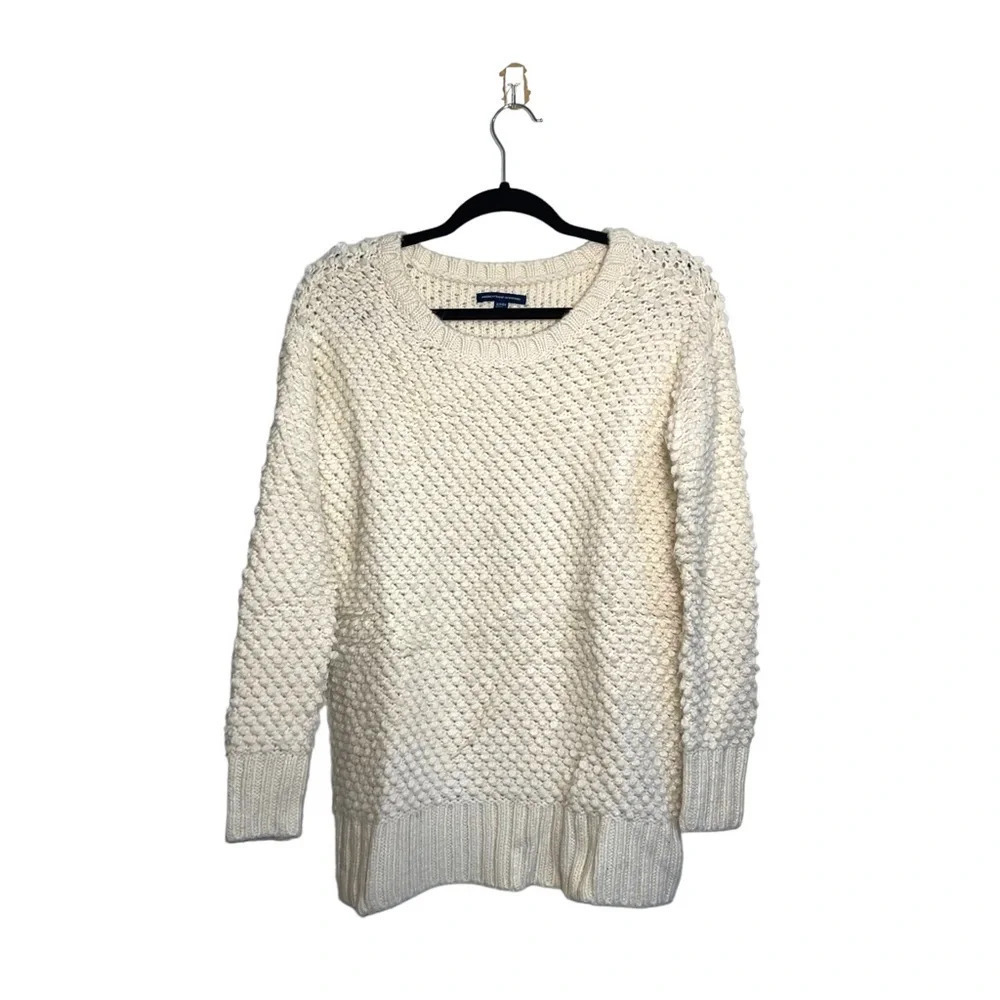American Eagle Cream Popcorn Knit Heavyweight Tunic Sweater Small Women’s